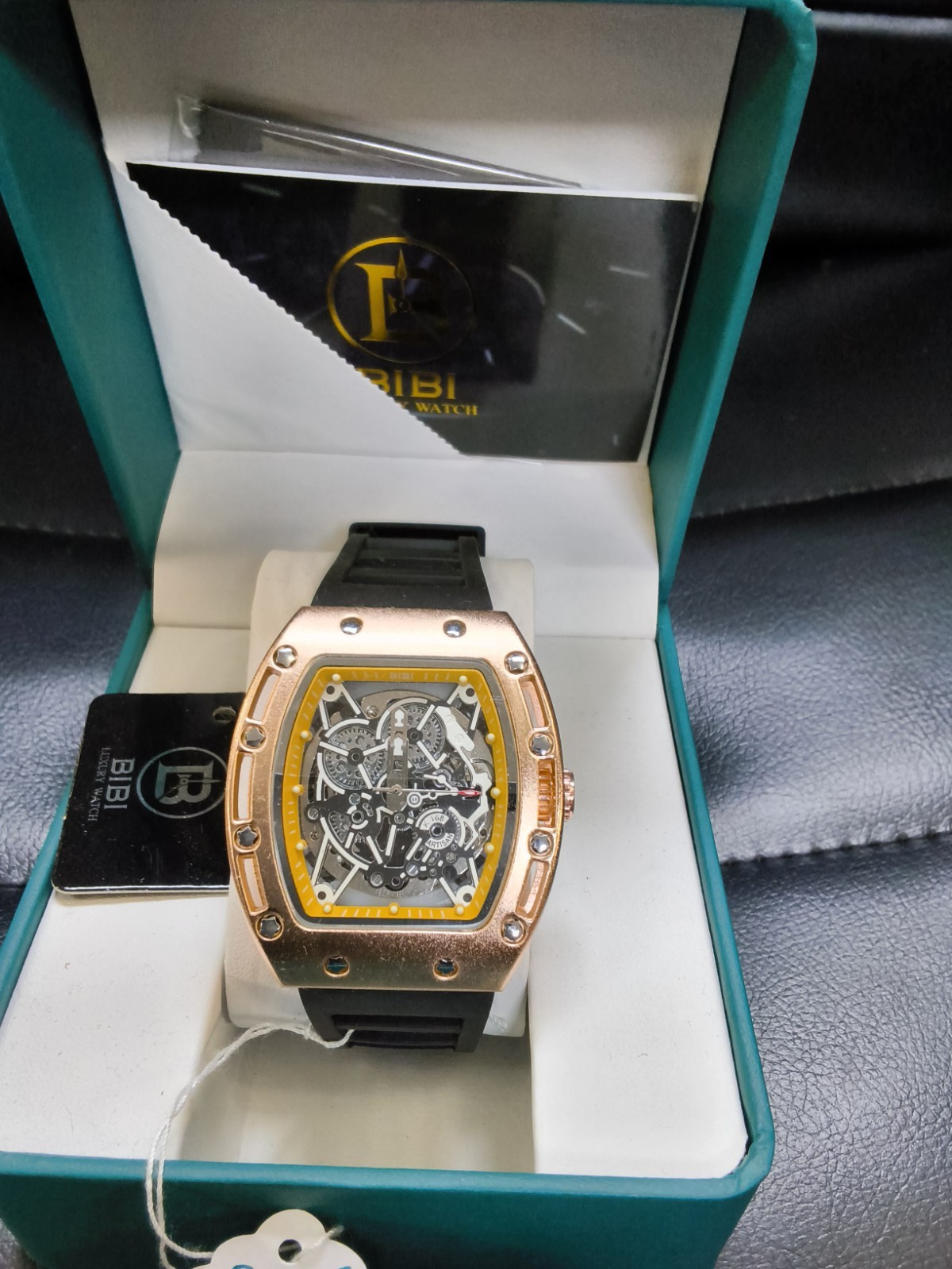 BIBI Automatic Skeleton Rose Gold 50mm Watch Black Silicone Strap New BoxPrice: