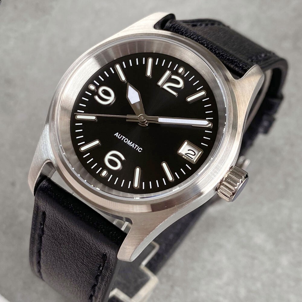 Tandorio 36mm Retro Black 20ATM Sapphire Japan NH35A Automatic Men Pilot Watch