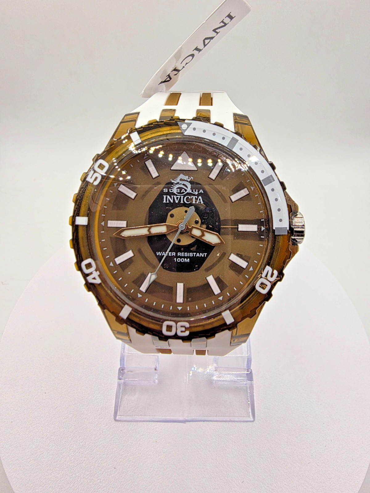 Invicta Subaqua Men’s 44mm Watch, Dark Brown & White Silicon band 70034 New