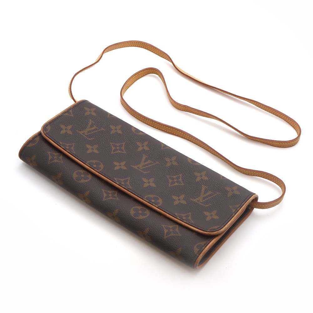 LOUIS VUITTON Monogram Pochette Twin GM M51852 Clutch Shoulder Bag Brown Women