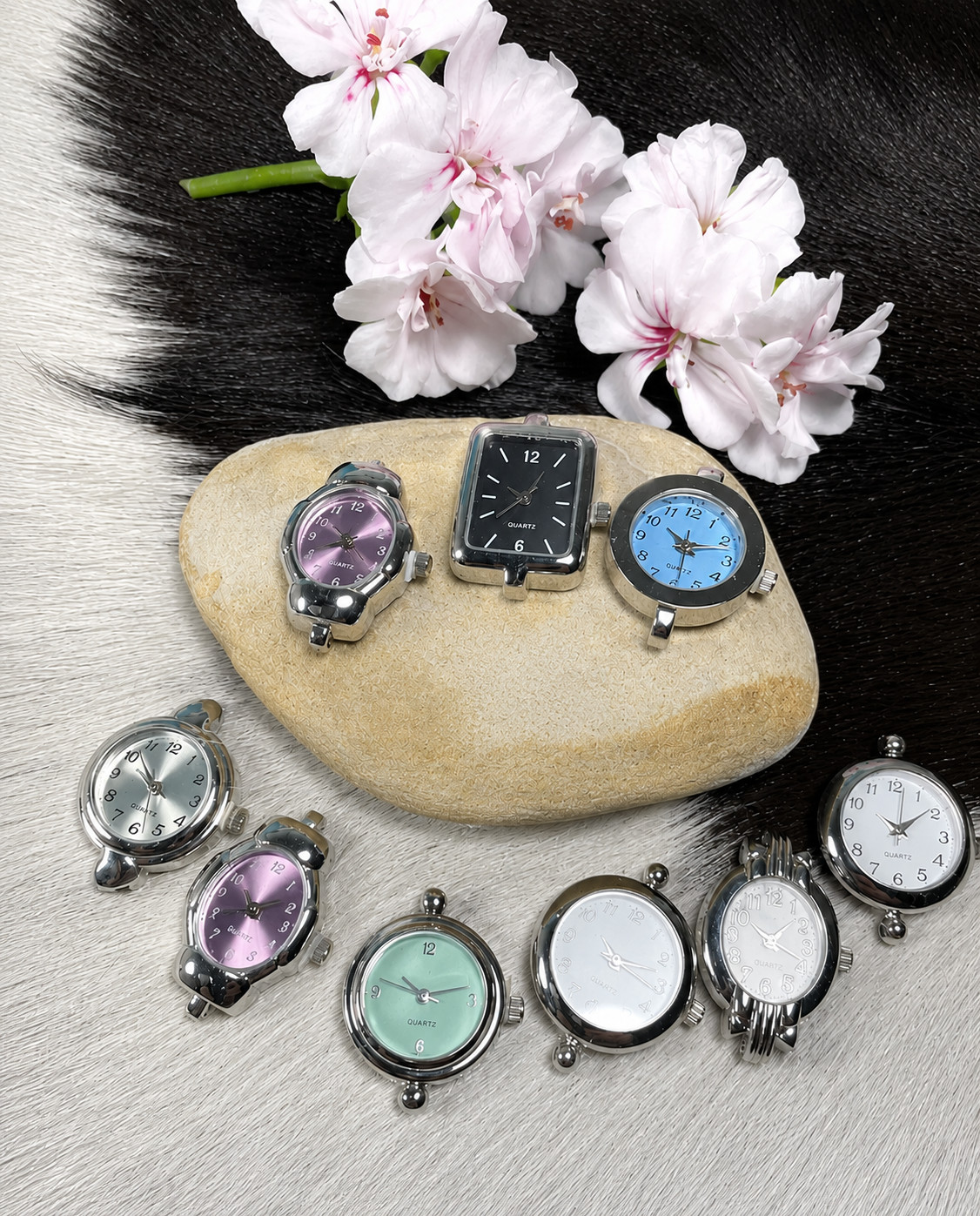 Watch Face for Beading lot of 10 pcs Colored Face watch Silver tone case