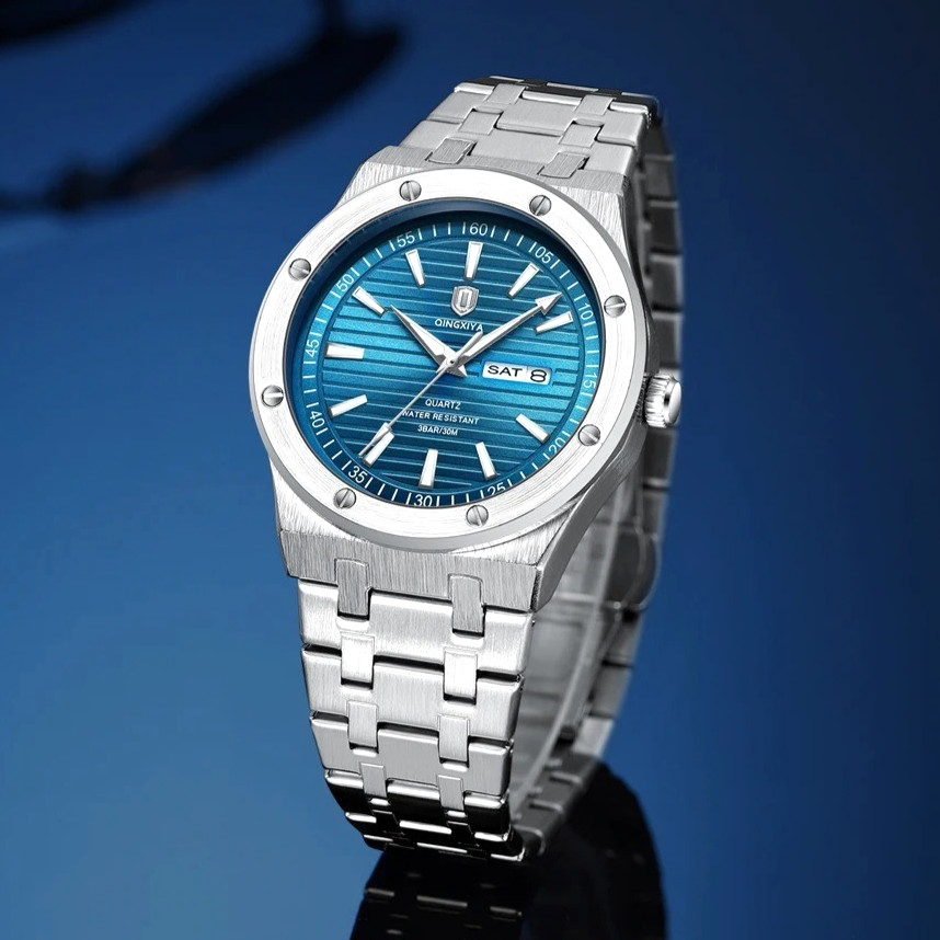 42MM QINGXIYA Quartz Men’s Watch Stainless Steel 30M Waterproof Luminous Analog