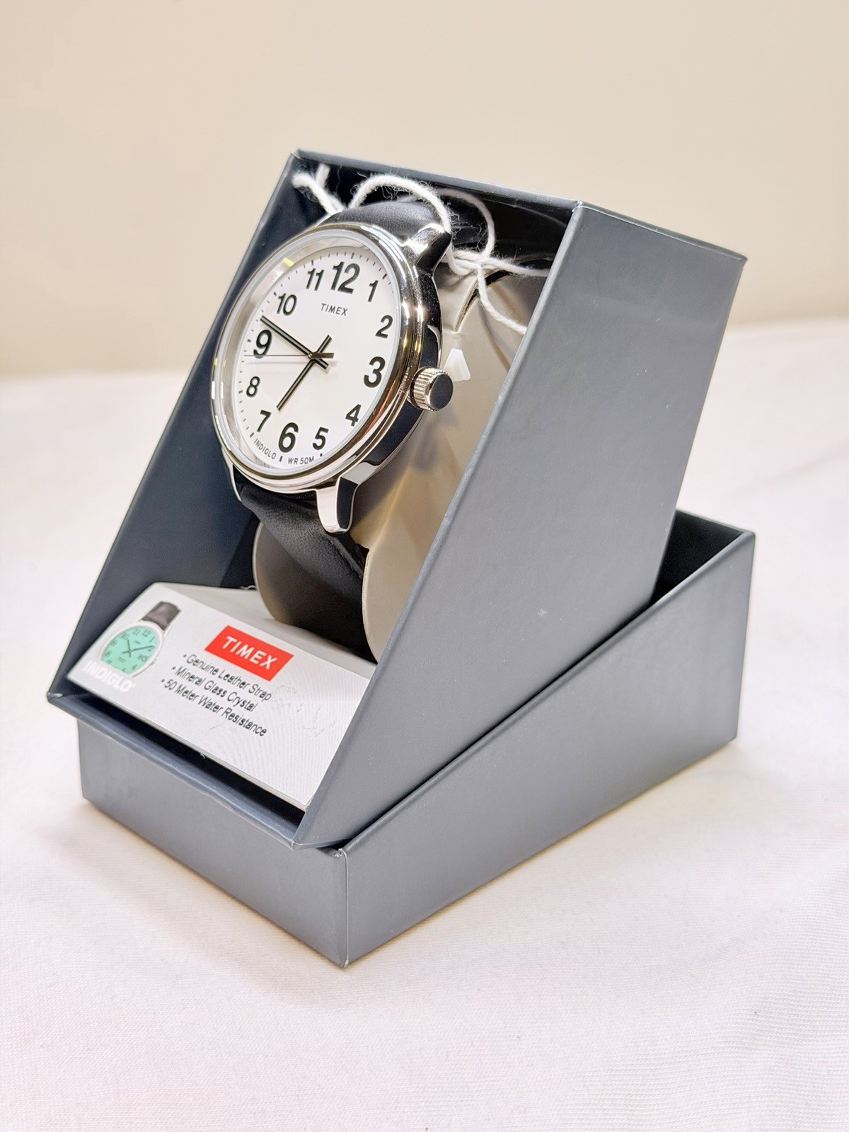 Timex Weekender Men’s Quartz 40mm White Dial Black Leather Strap 50M Box