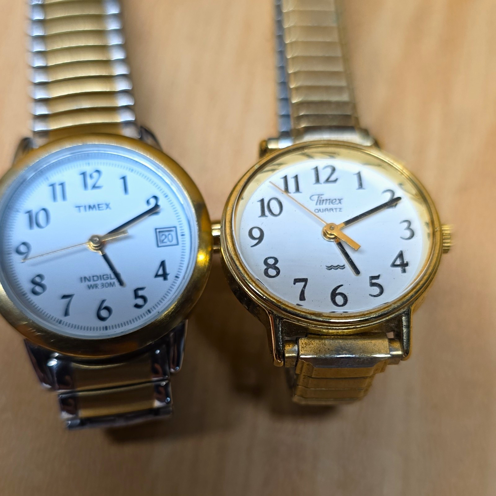 Timex Lot of 2 Indiglo Quartz Analog Expansion Bracelet Watches Date WR30M