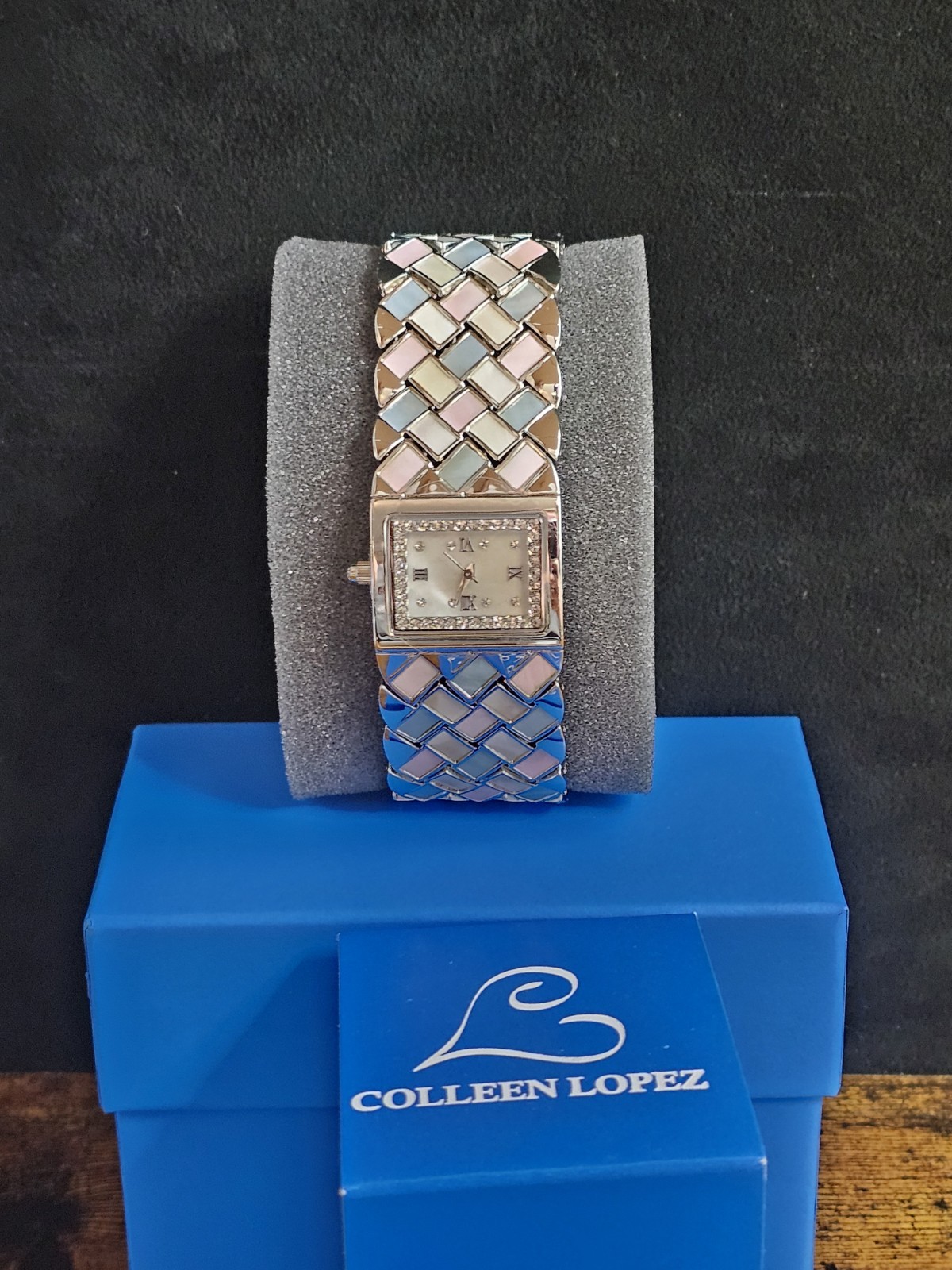 Colleen Lopez Women’s Watch Mother of Pearl Dial Diamond Accent Rectangular Case