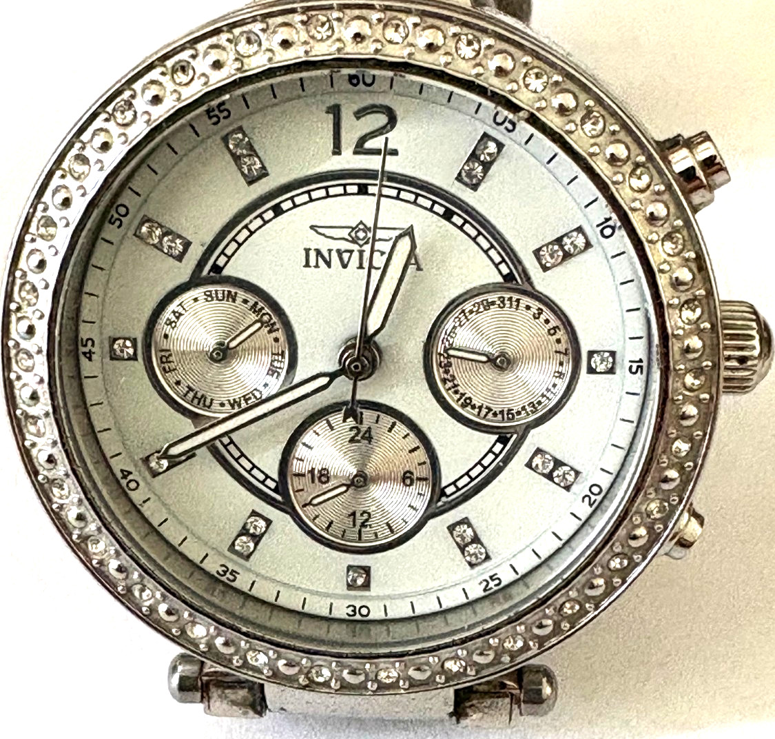 INVICTA MOD 21386 ANGEL,100MT, CHRONOGRAPH, FLAME-FUSION XTAL,TRITNITE NITE GLOW