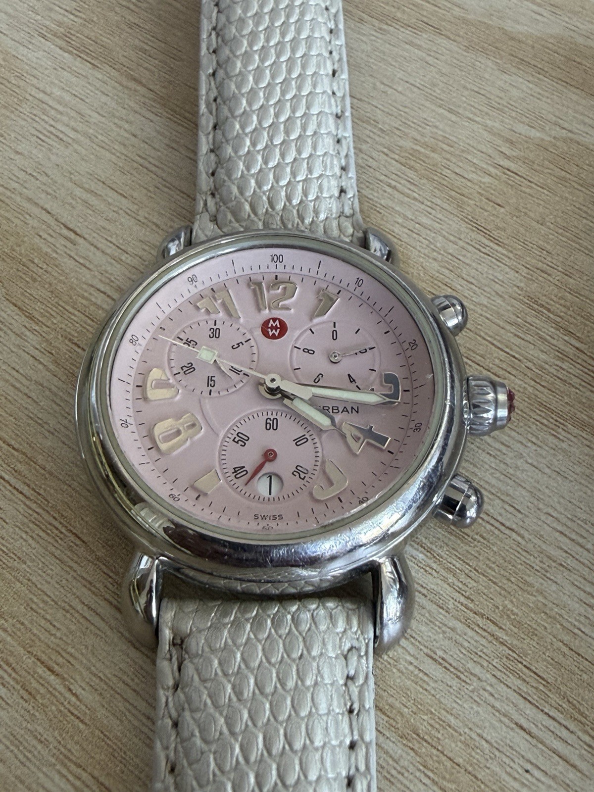 Michele CSX Chronograph, Pink face, Beige strap +2 extra straps