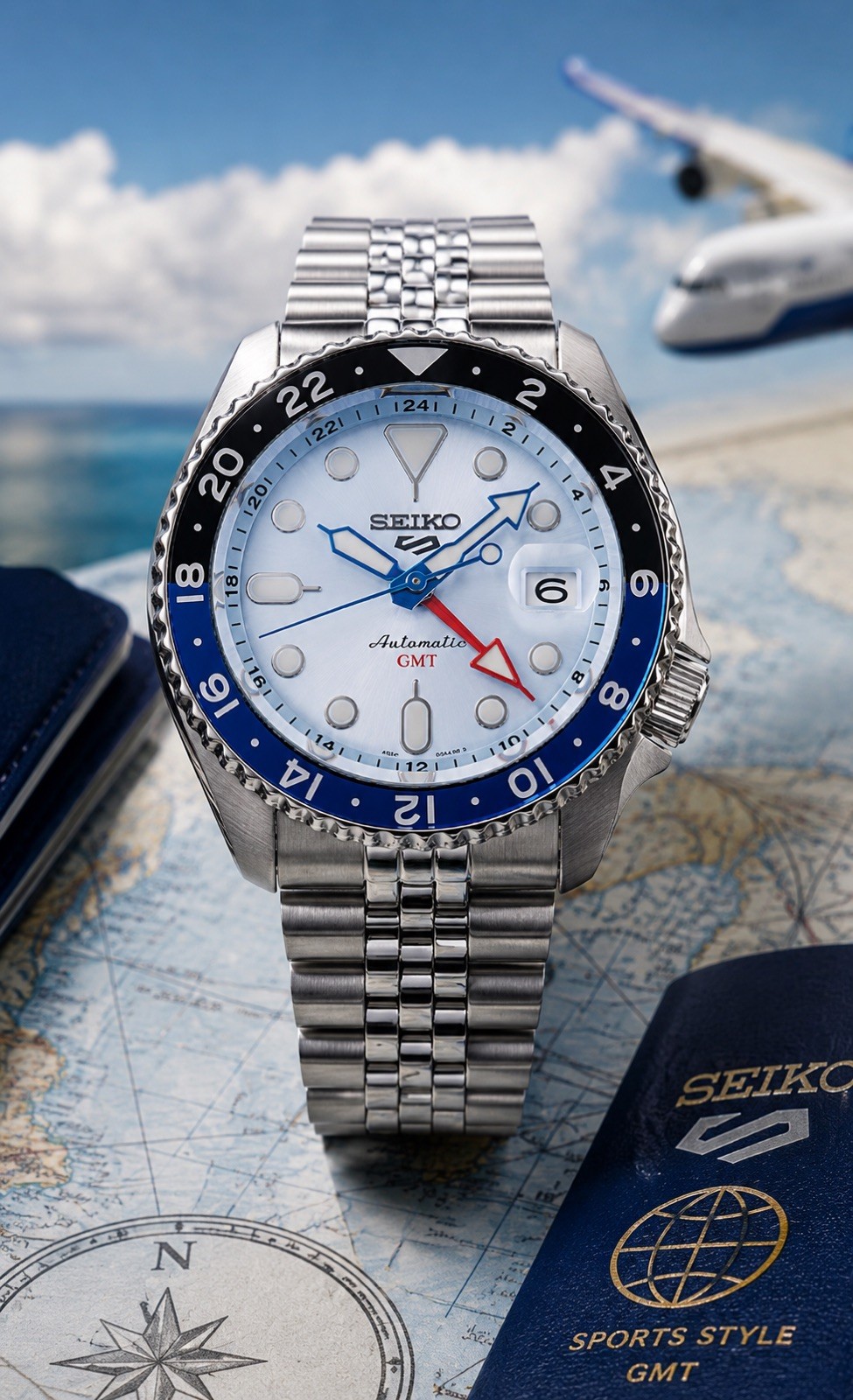 Seiko 5 Sports GMT SSK029K1 Ice Blue Limited Edition Automatic 4R34 Full Set New