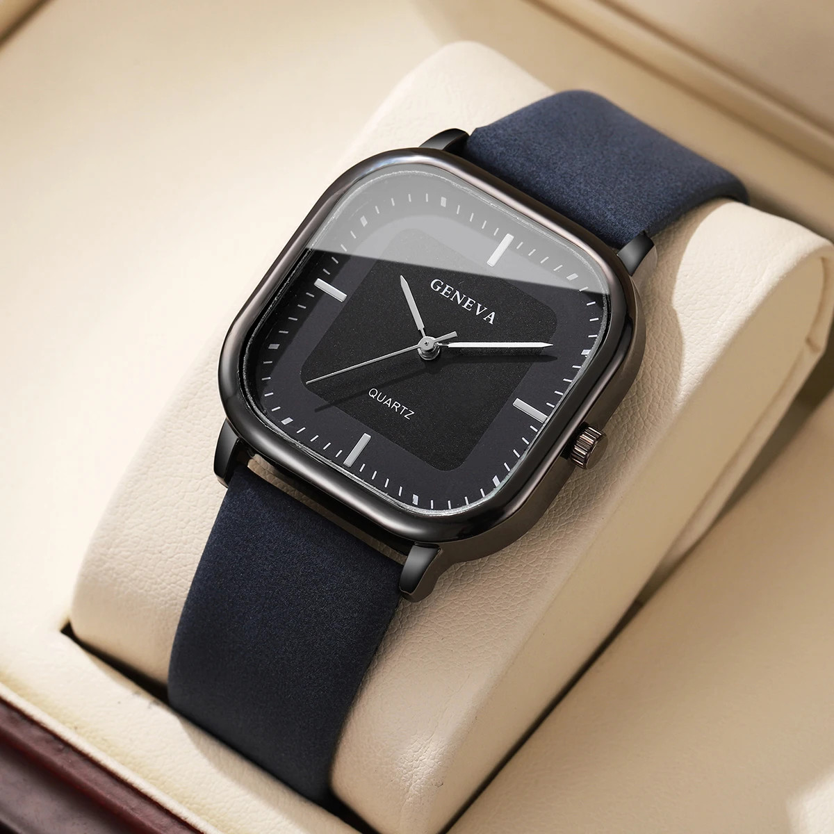 Fashion Square Dial Men’S Watches Minimalist Quartz Watch Casual Leather Strap W