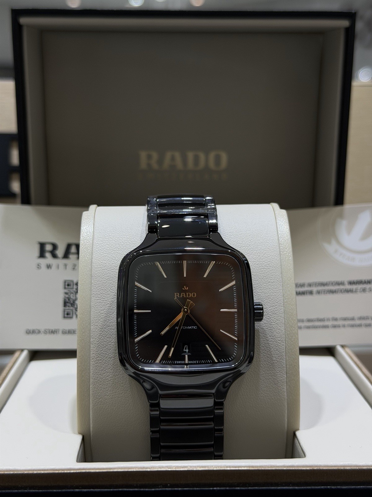 New Rado True Square Automatic High Tech Ceramic Black Dial Mens Watch R27078172