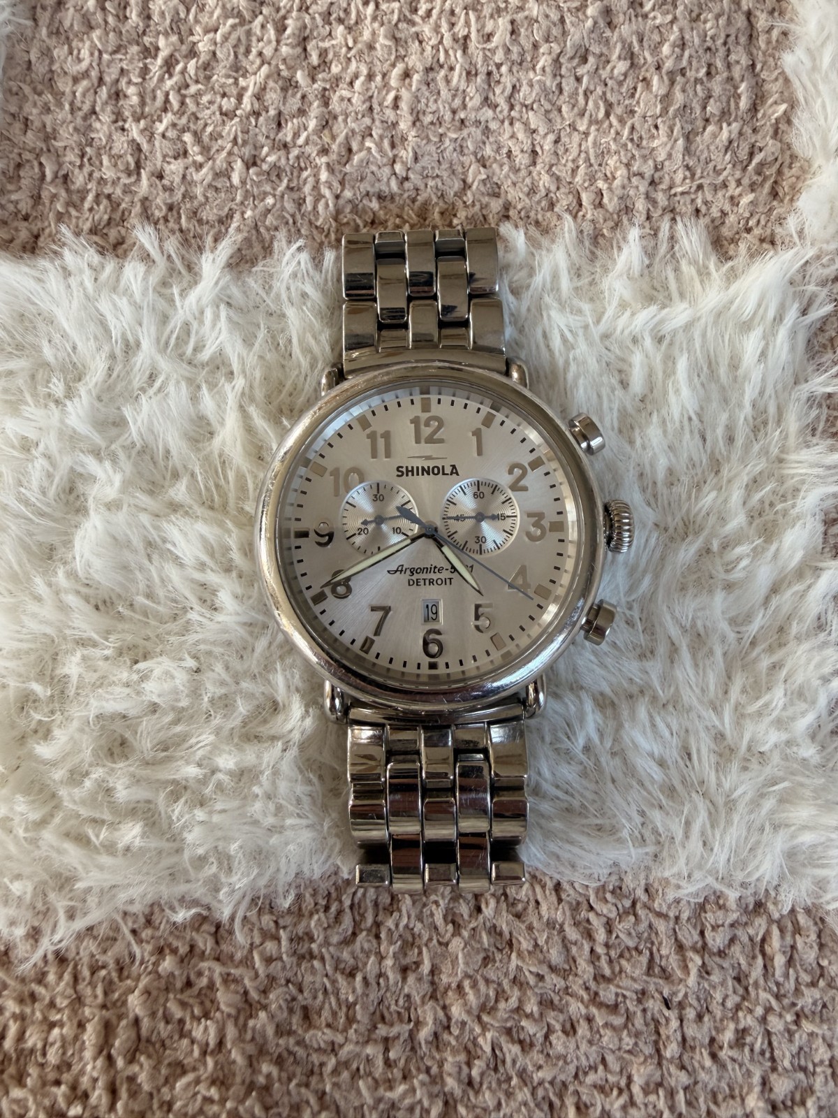 Shinola Runwell Chronograph Watch Silver Dial Stainless Steel