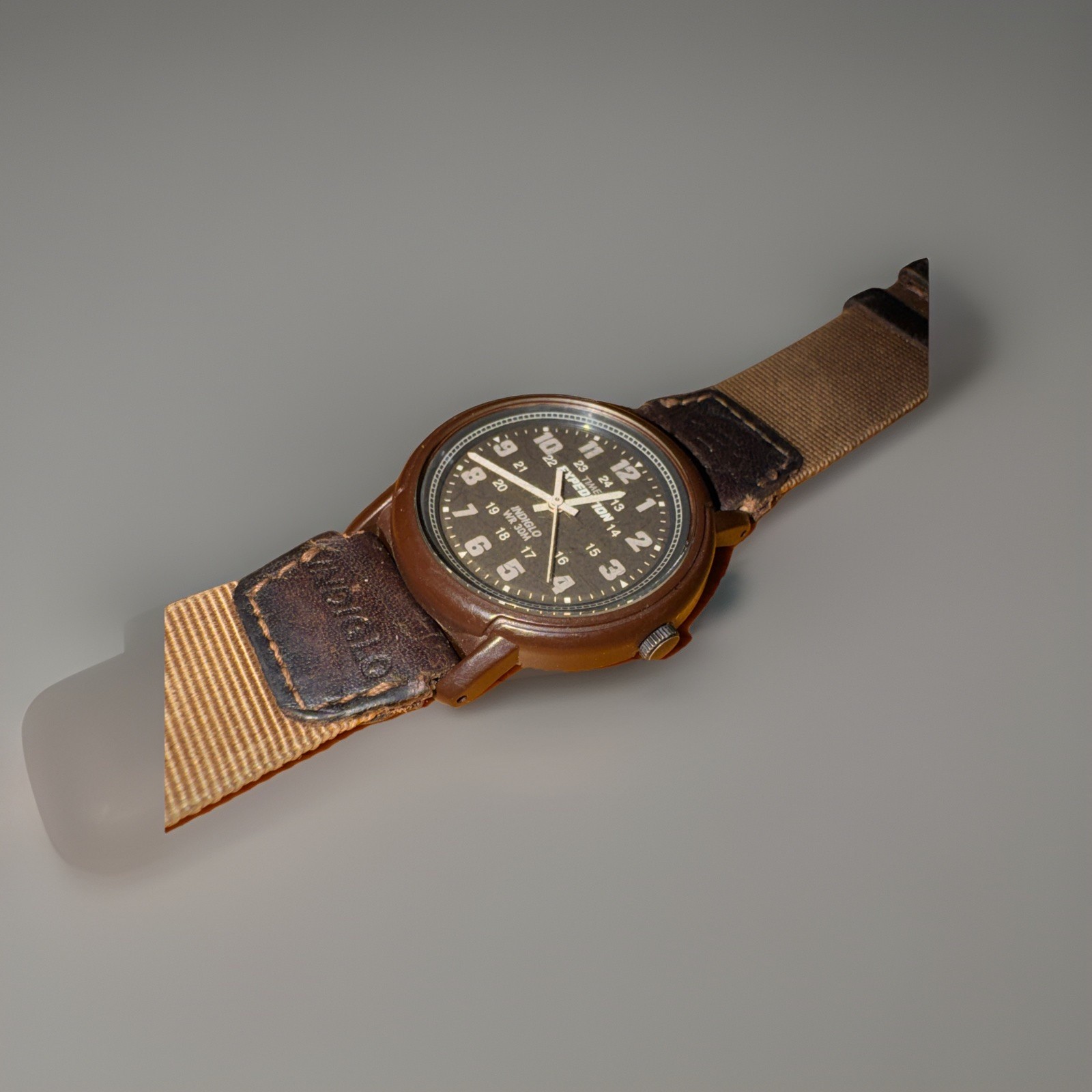 Vintage Timex Indiglo Expedition Camper Scout 24HR Dial Wristwatch WR 30M Brown