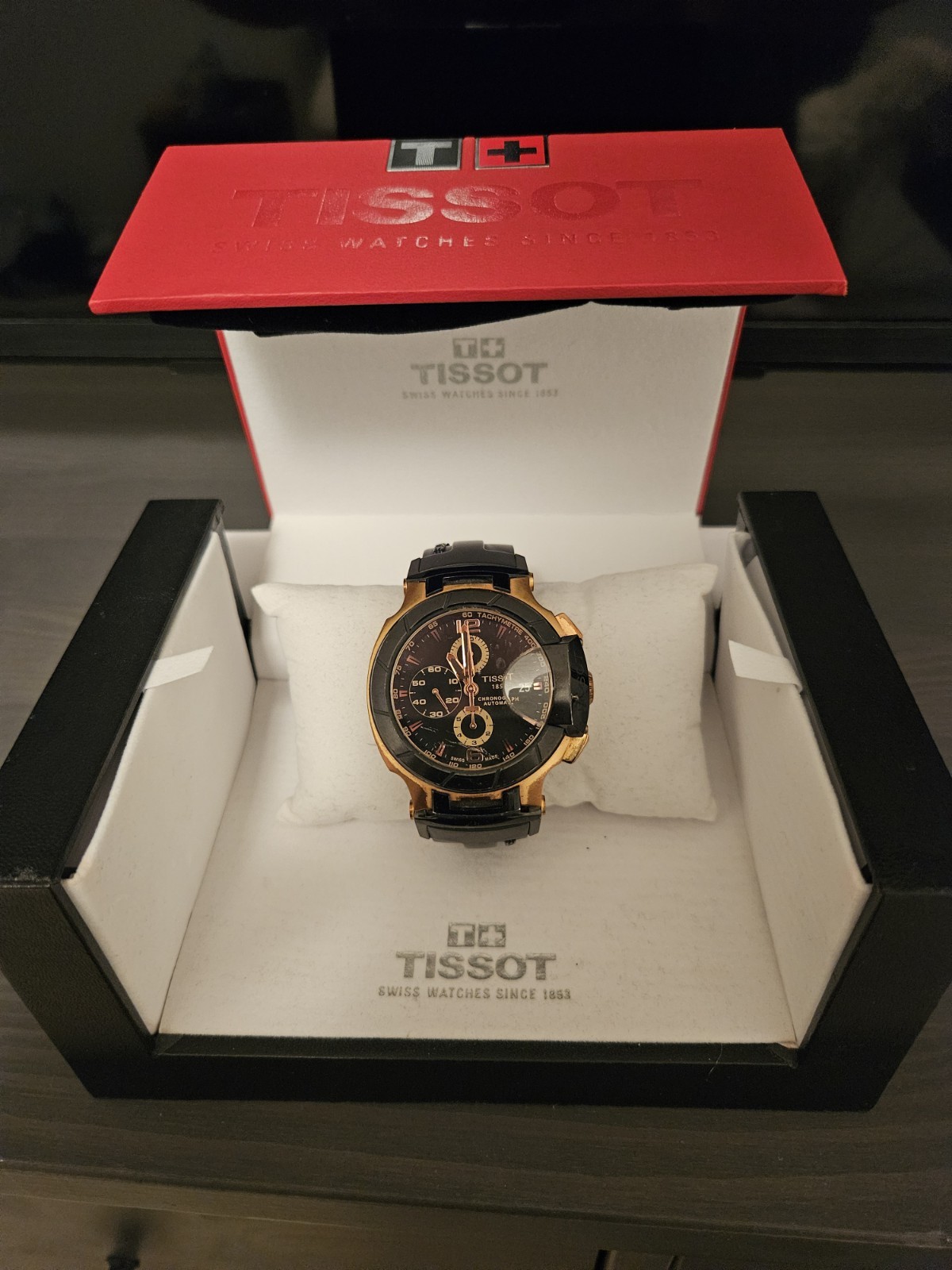 Tissot T-Race Automatic Chronograph Tachymeter Date 45mm Black/Gold Box