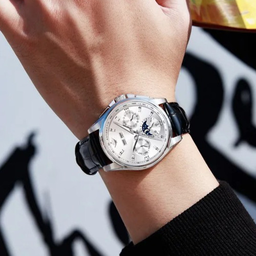 Automatic Mechanical Watch Waterproof Moon Phase Luxury Dial Men Men’s Strap