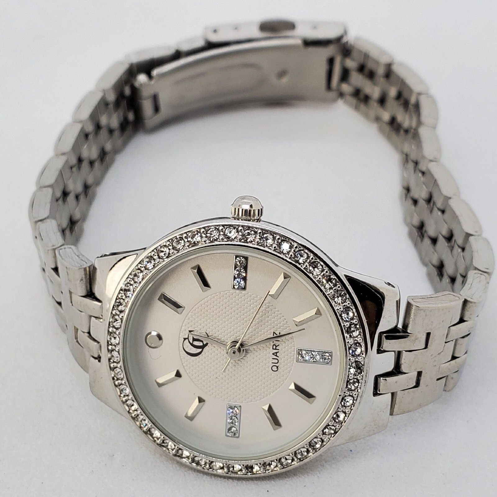 Women’s Watch 28MM Crystal Bezel Gray Dial Bracelet Band 7.25″ New Battery