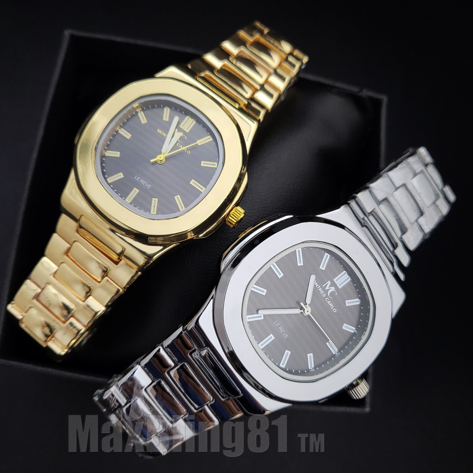 Men’s Iced Luxury Style Black Dial Metal Band Dress Fashion Clubbing Wrist Watch