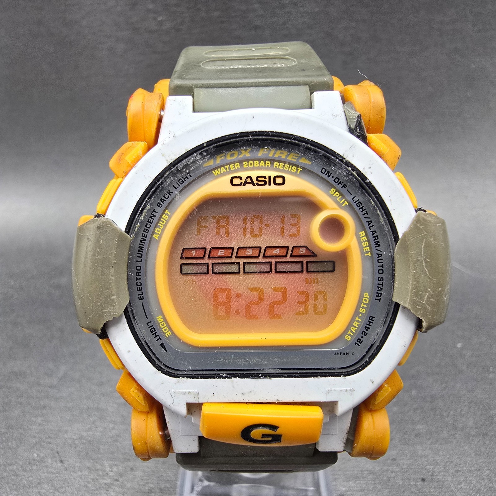 Casio G-Shock DW-002 Watch Men 48mm Gray Orange White Alarm Chronograph New Batt