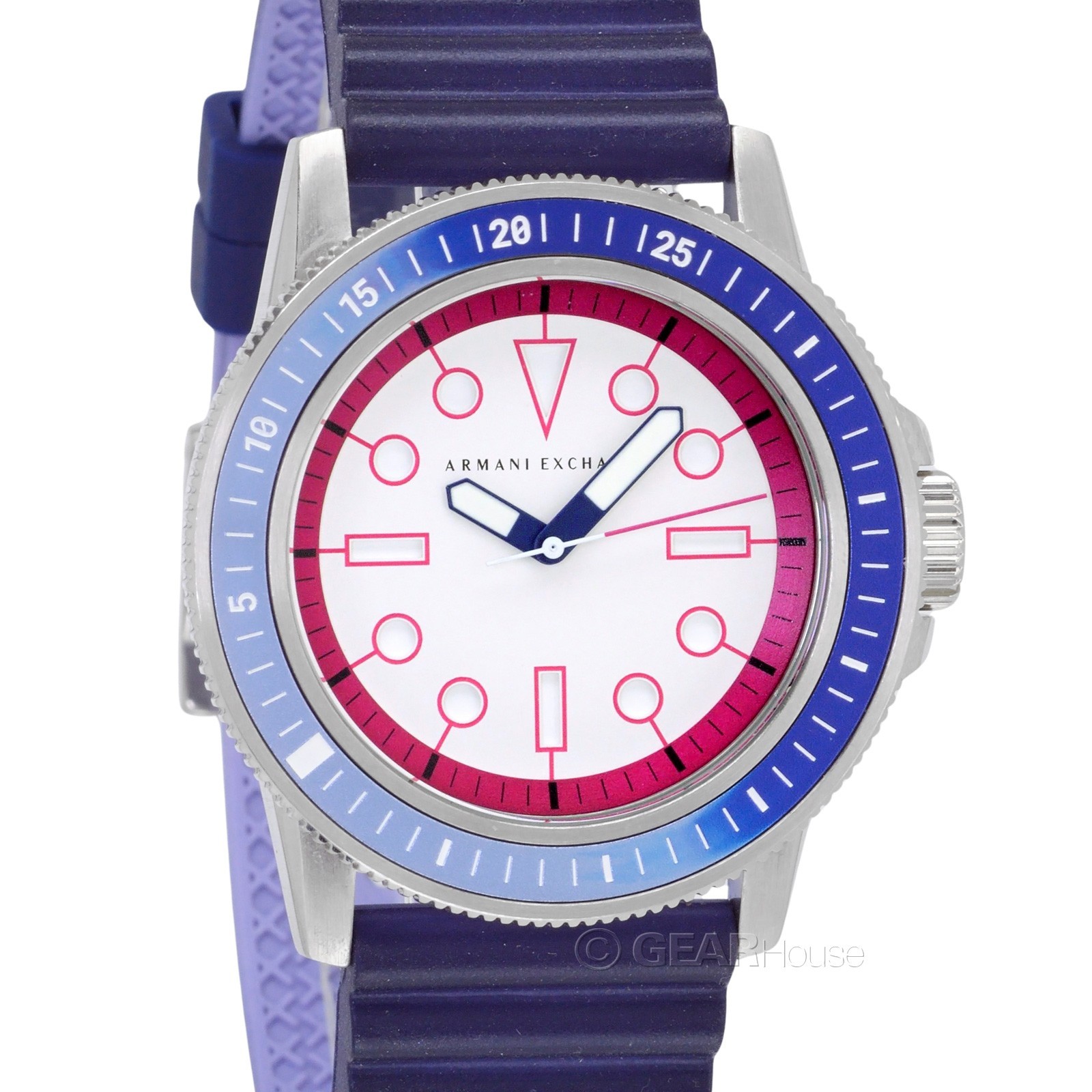 AX Armani Exchange Mens Casual Watch, White & Red Dial, Purple Silicone Band
