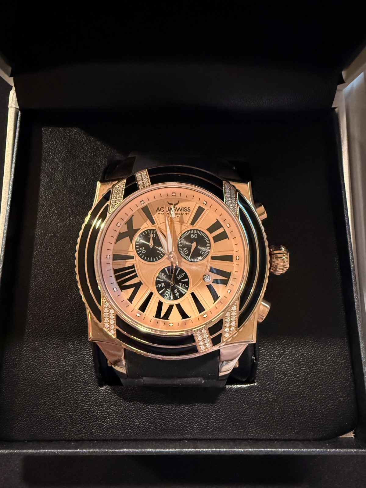 NEW IN BOX AQUASWISS Swissport XG Diamond D64XGD006 Men’s Watch 63mm 0.75ctw