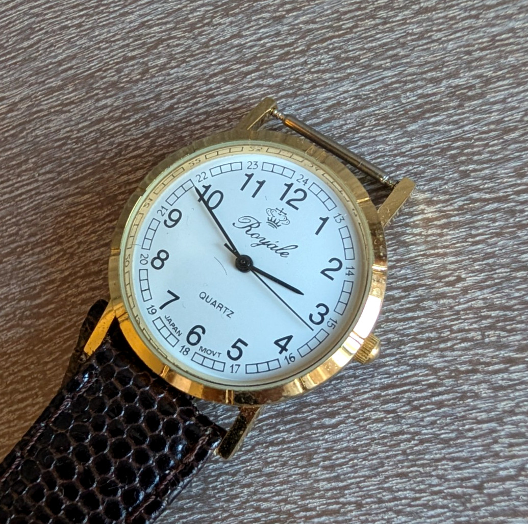 Royale Watch White Dial Gold-Tone Case Black Strap 34.4mm