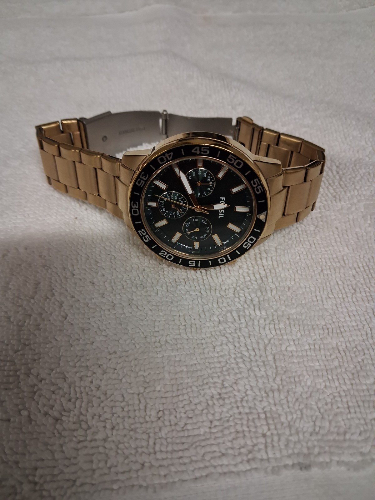 FOSSIL Bannon Mens Multifunction Watch Dark Green Dial Gold Stainless Steel Band