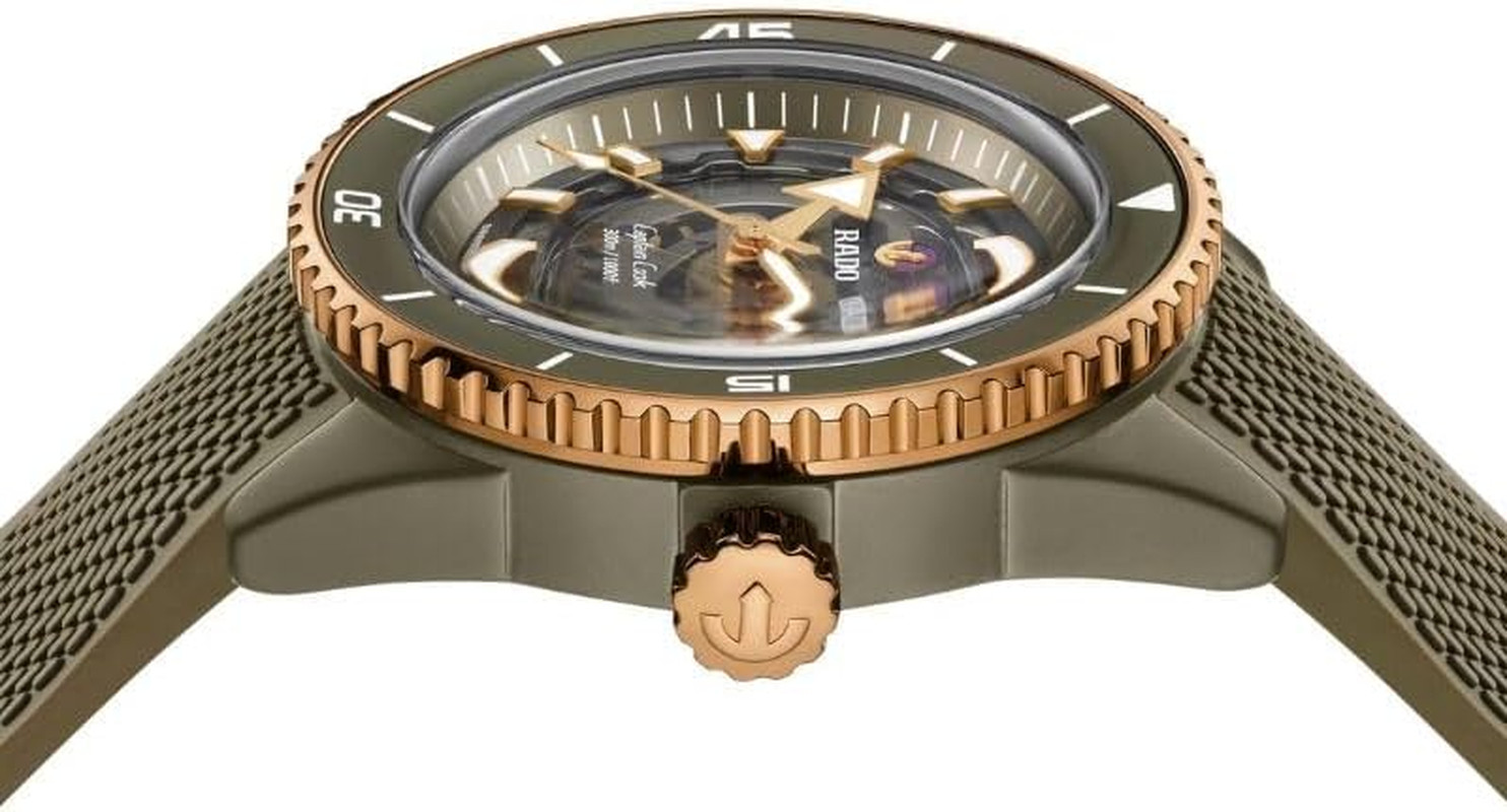 Mens Automatic Swiss Watch 43mm Ceramic Grey Dial Green Rubber Diver Waterproof