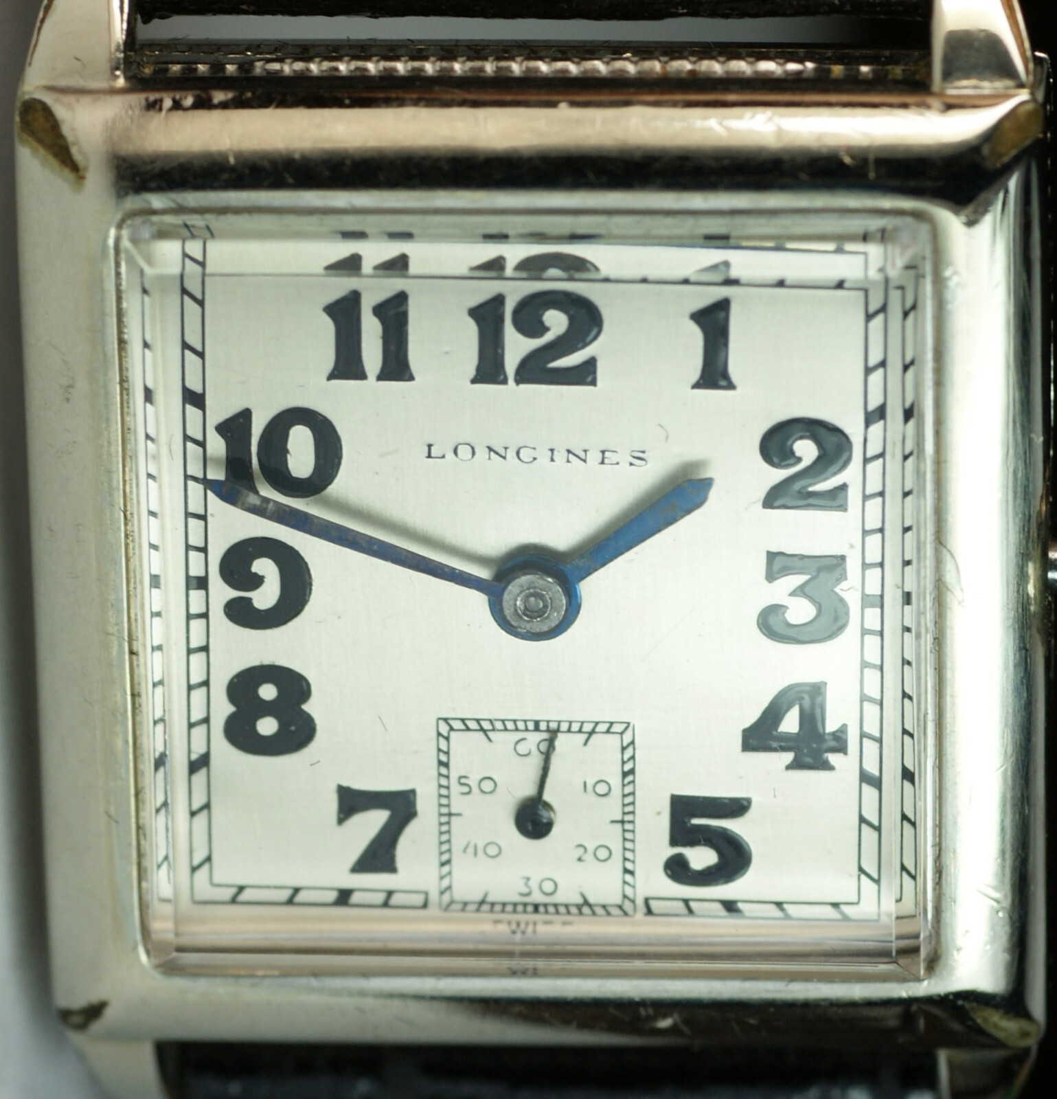 1926 Longines Square 14K White Gold Filled Cal. 1026 Antique Vtg Swiss Watch