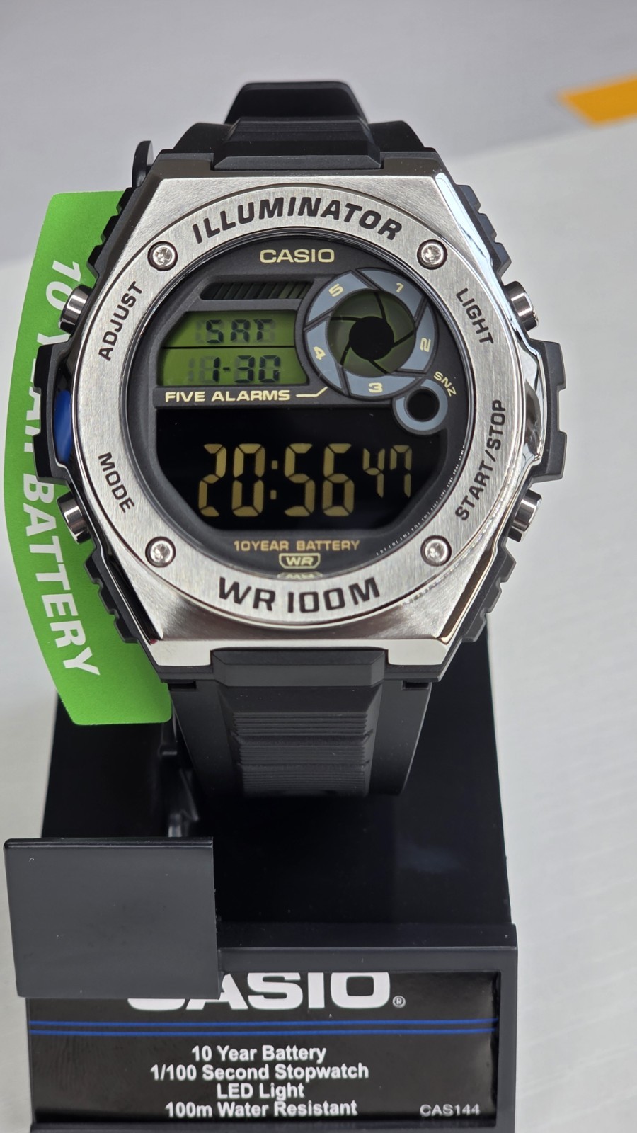 Casio Illuminator Digital Watch Black Resin 100m 10 Year Battery Alarm LED
