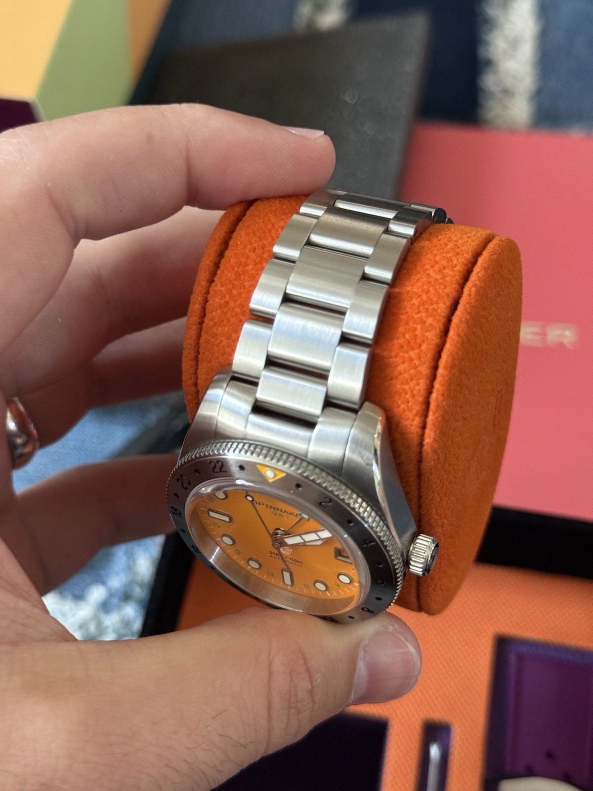 Spinnaker Croft 39 GMT Automatic Orange Dial Steel Bracelet + Purple Strap