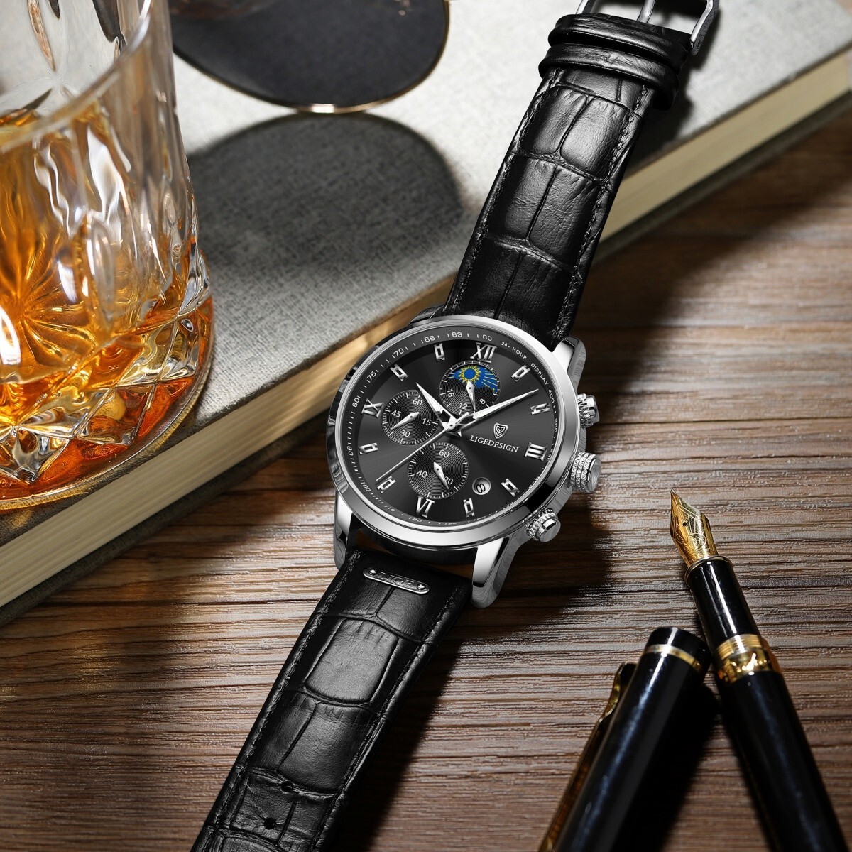 Men Watch Quartz Luminous Date Leather Band Casual Wristwatch 3ATM Waterproof US