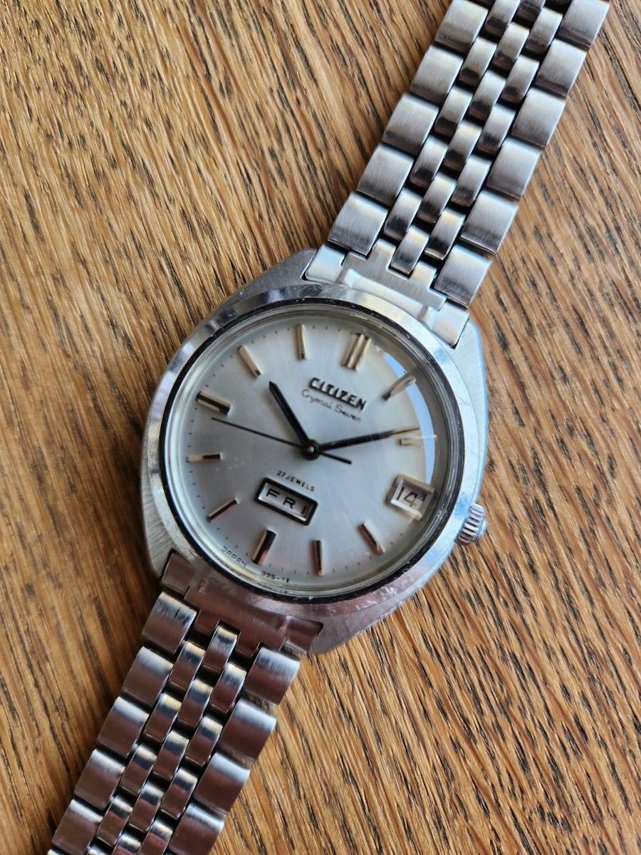 CITIZEN Crystal Seven Old Logo Day-Date Silver Dial Vintage 1967 Automatic Men’s
