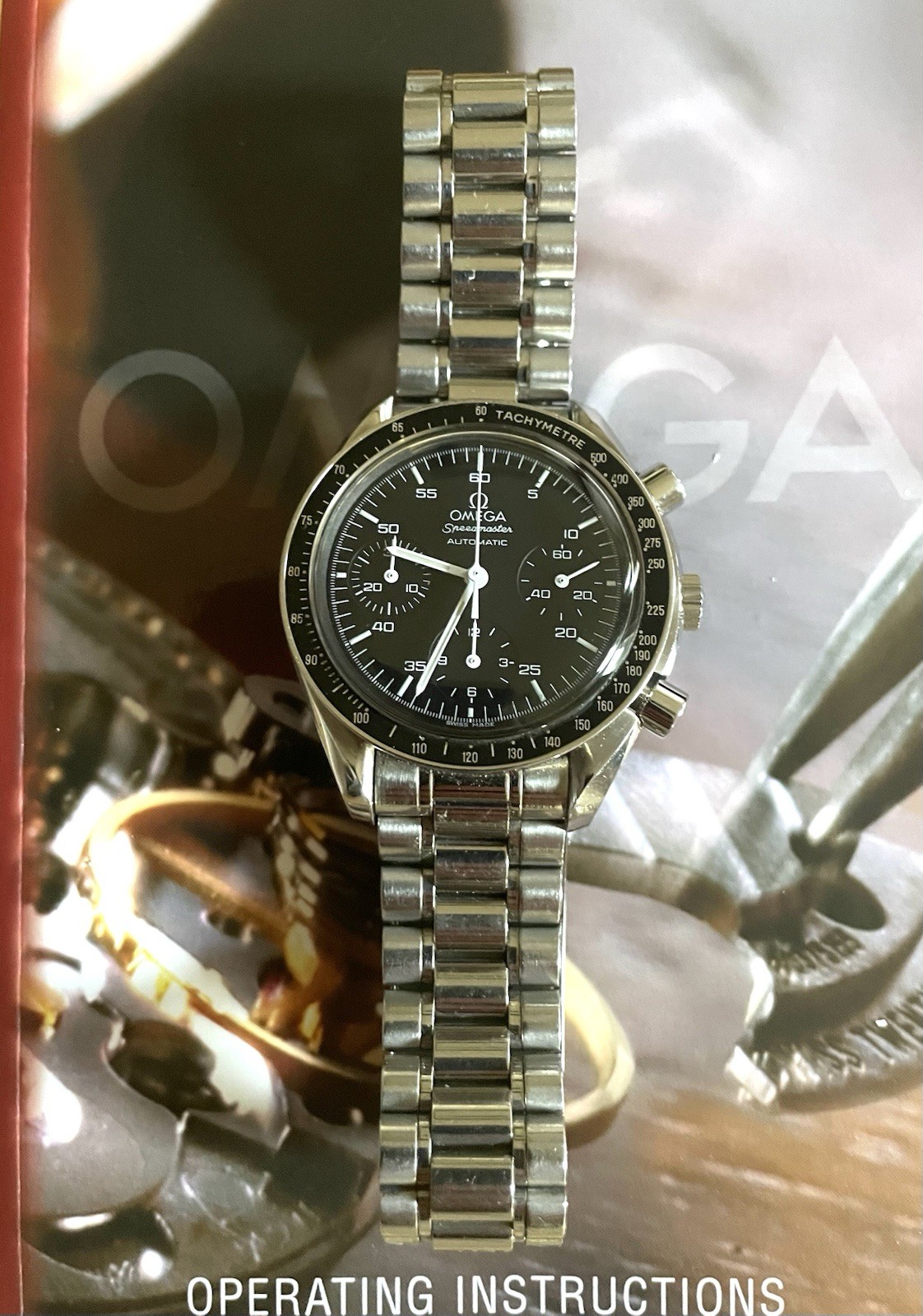 Omega Speedmaster Automatic Reduced 3220 With Box Booklet Hang Tag + Extra Band