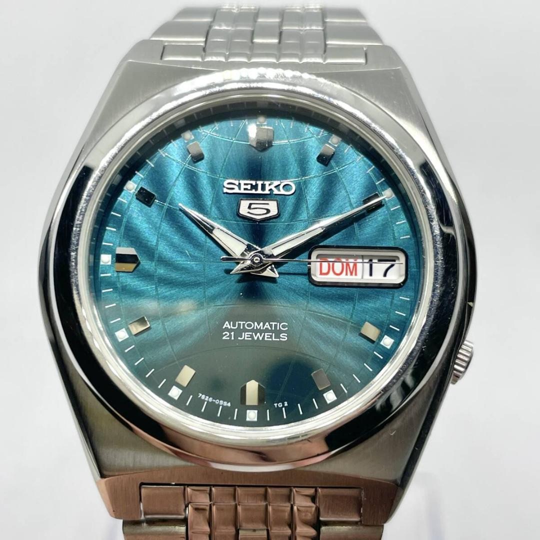 SEIKO Working Excellent Condition Globe Dial Transparent Back Emerald Green SEIK