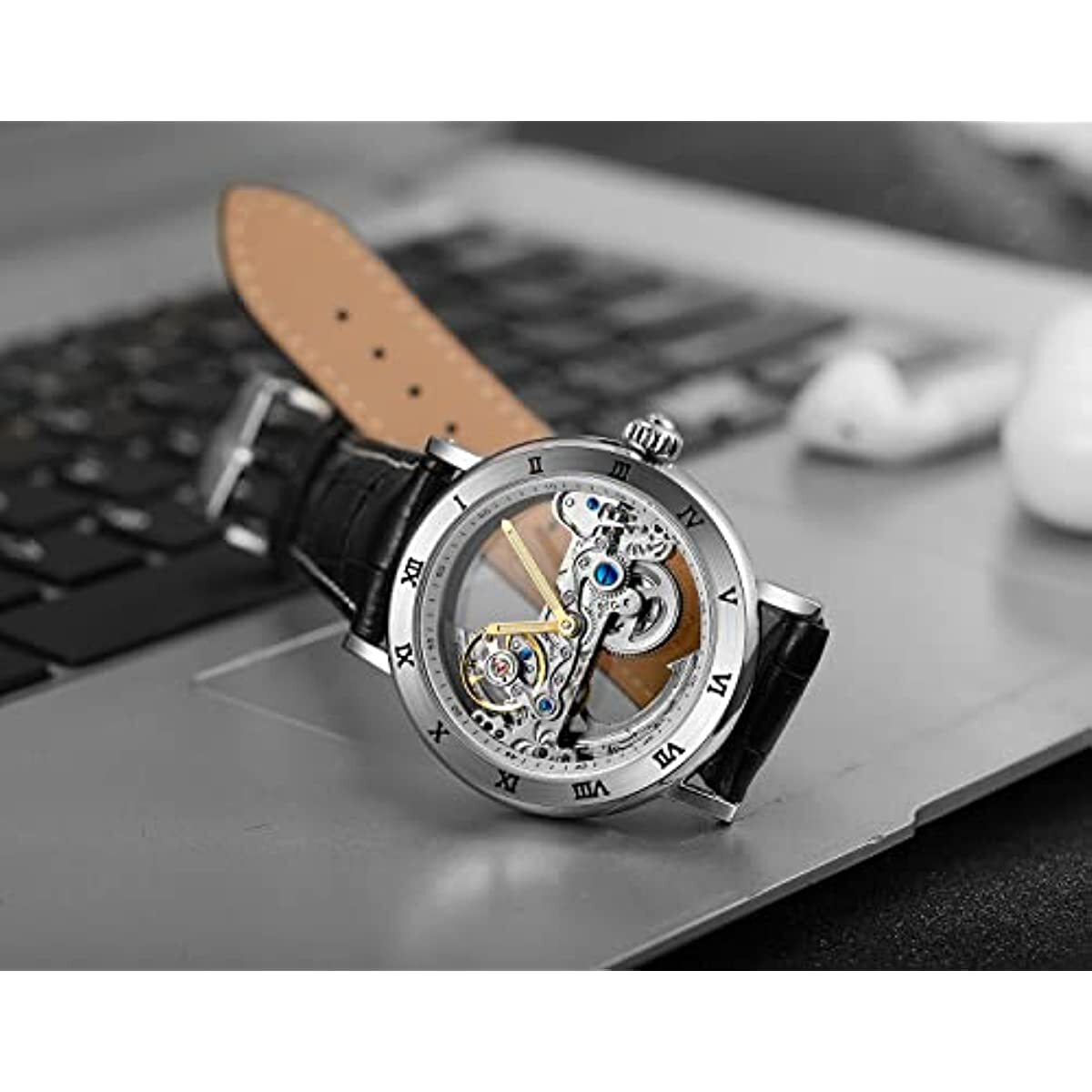 Men’s Unique Design Automatic Self Wind Genuine Leather Strap Skeleton Watch New