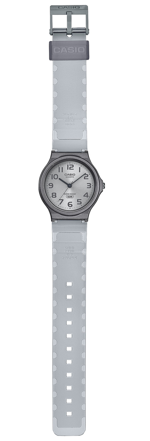 CASIO MQ-24S-8B Analog Clear Transparent Watch Sunburst Silver Dial Resin 35mm