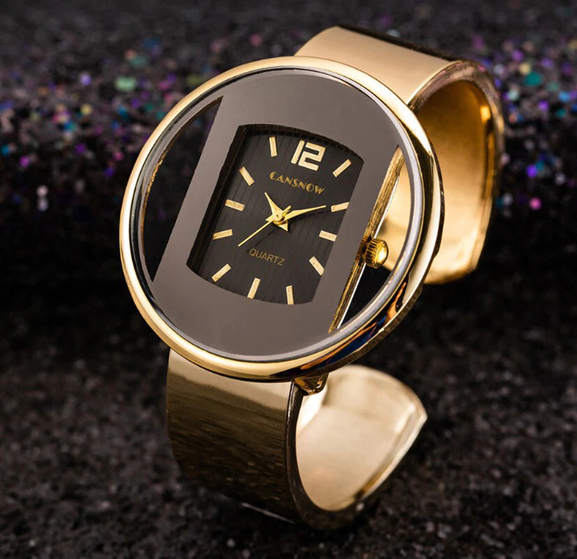 Women’s Wrist Watch Round Cuff Bangle Ladies Gold Silver Stainless Steel Quartz