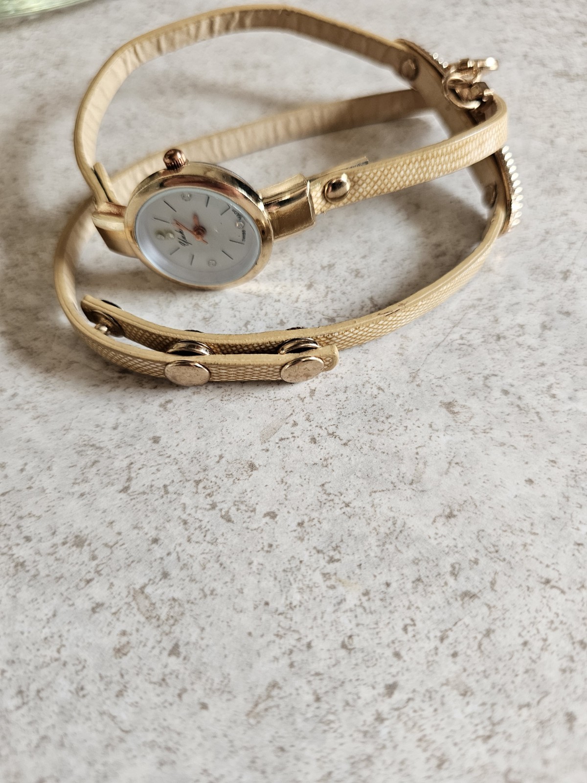Lady’s Wrap-around Cream Faux Leather Wristwatch