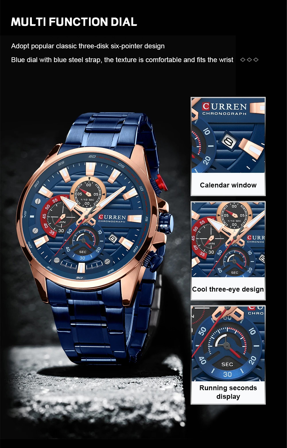 CURREN Stylish Chronograph Stainless Steel Watch for Men