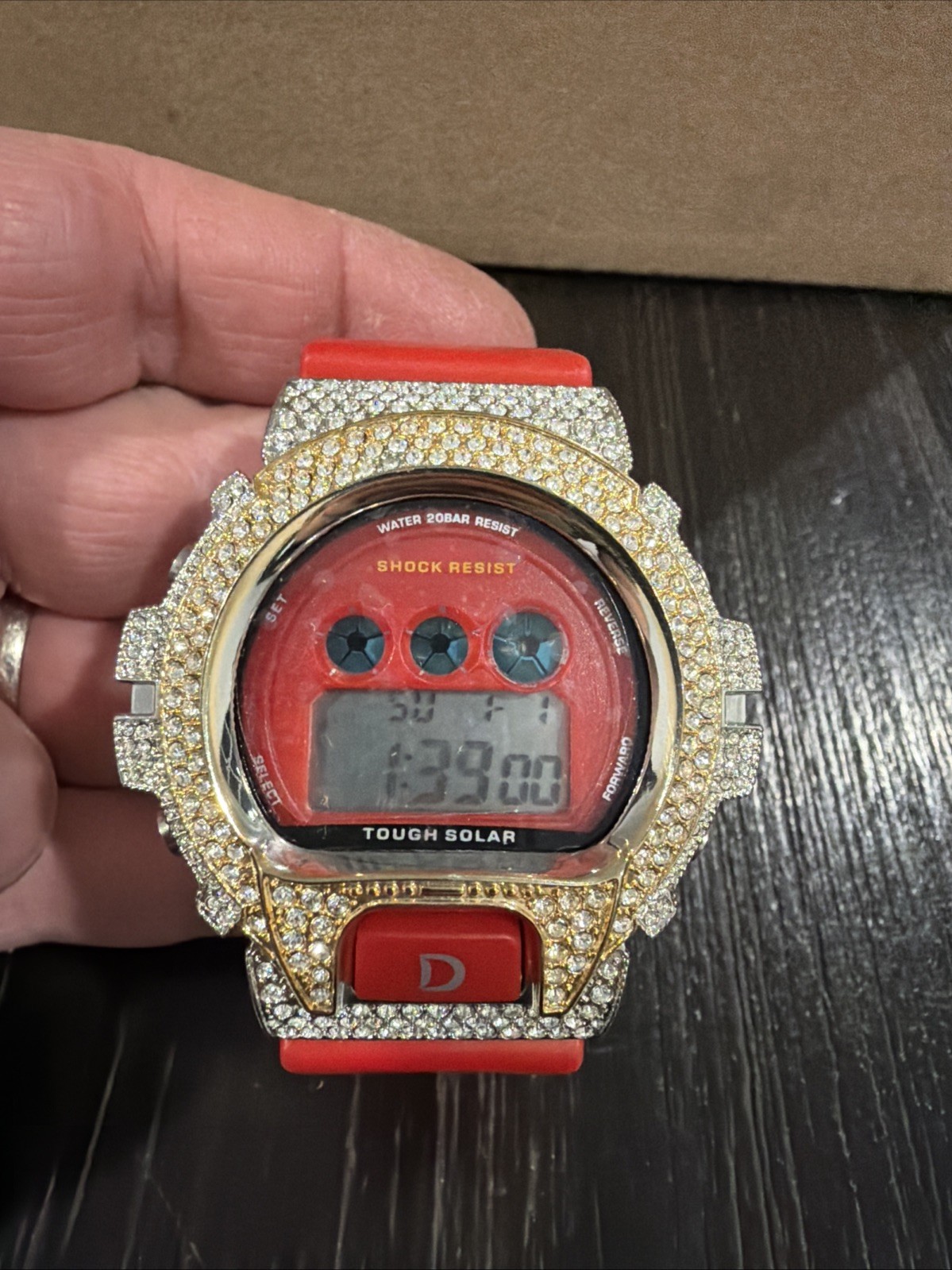 Kingmaster Genuine Diamonds Shock Resistant Digital Quartz Sport Watch RED
