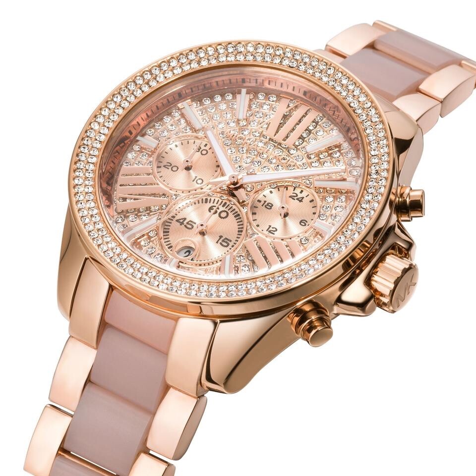 MICHAEL KORS MK6096 Wren Rose Gold Crystal Pave Dial Chronograph Women’s Watch