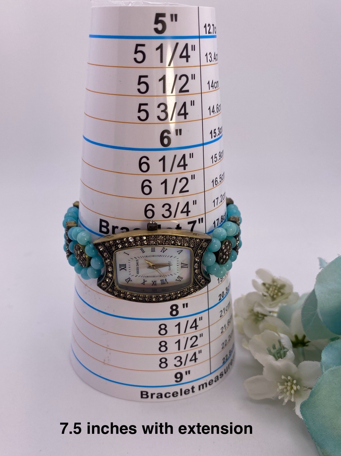 Heidi Daus Quartz Watch RUNS! Semiprecious Stones Bronze Tone 6.5 To 7.5 In RARE