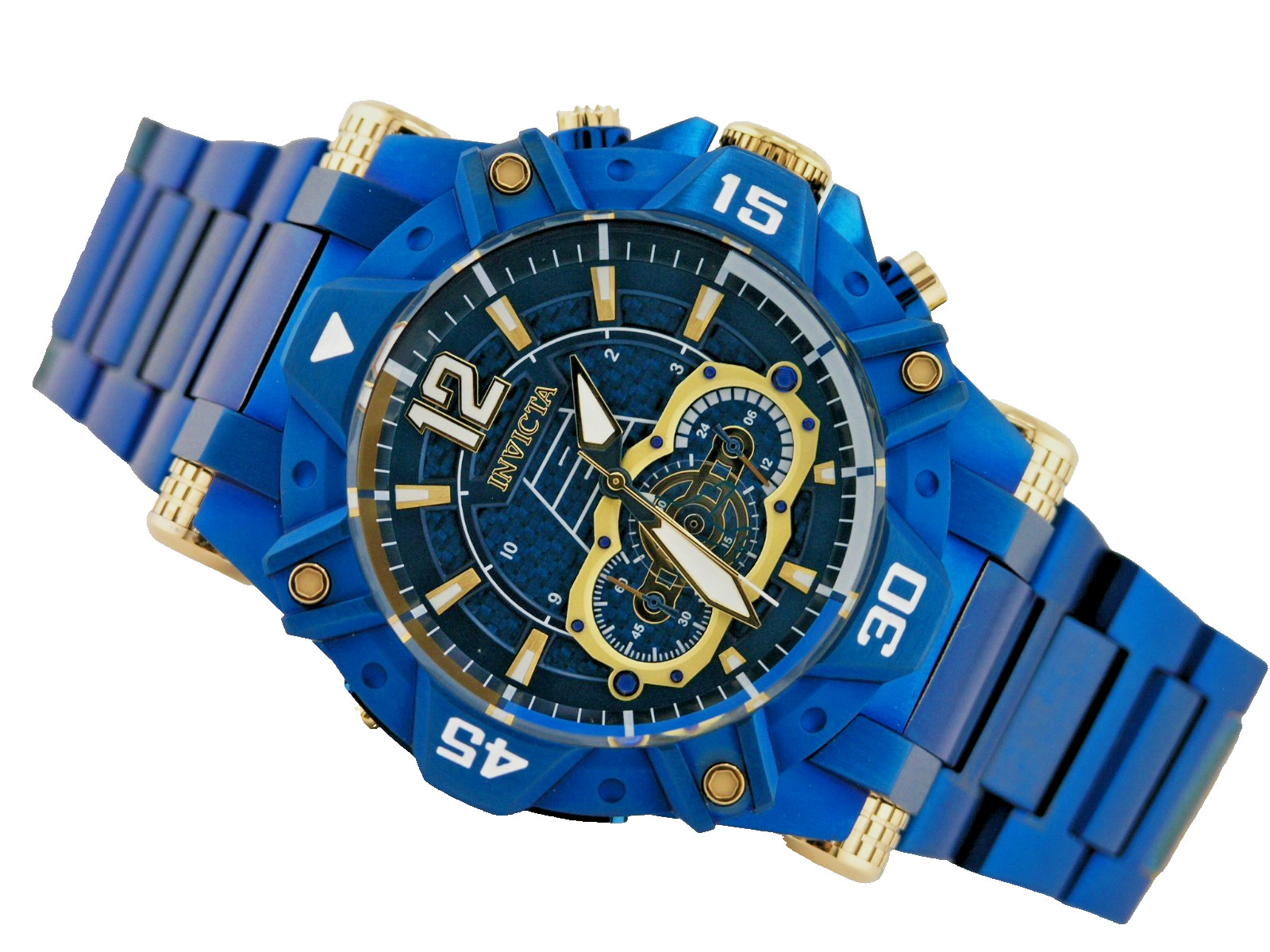 NEW INVICTA 40174 AVIATOR CHRONOGRAPH BLUE CARBON FIBER DIAL STEEL QUARTZ 52MM