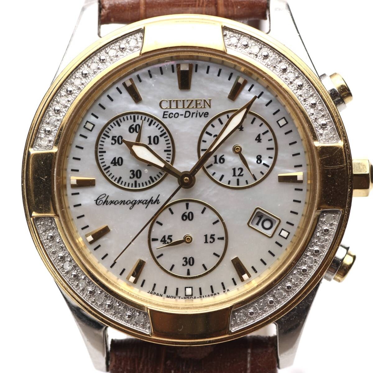 CITIZEN Eco-Drive H504-S079136 MOP Dial Chronograph Women’s Watch Stone Bezel