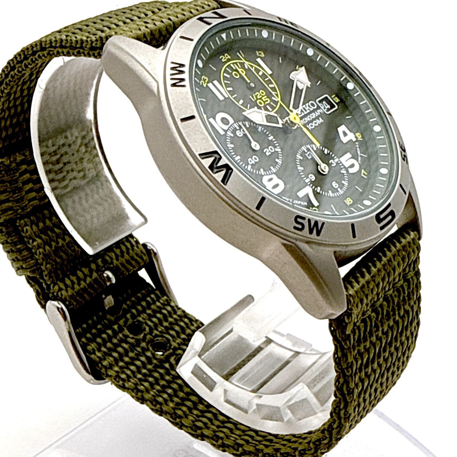 B183 Working Excellent Condition SEIKO Military Chronograph SND377R Khaki Men’s