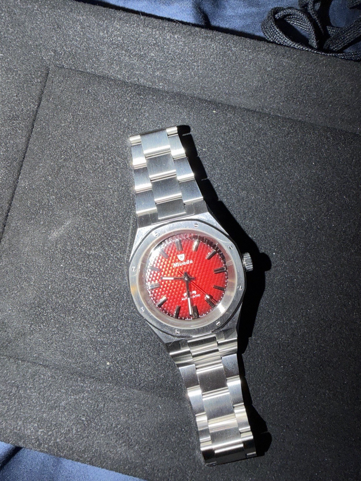 Nivada Grenchen F77 Smoked Red X Ocarat Limited Edition 37mm Watch Box & Papers