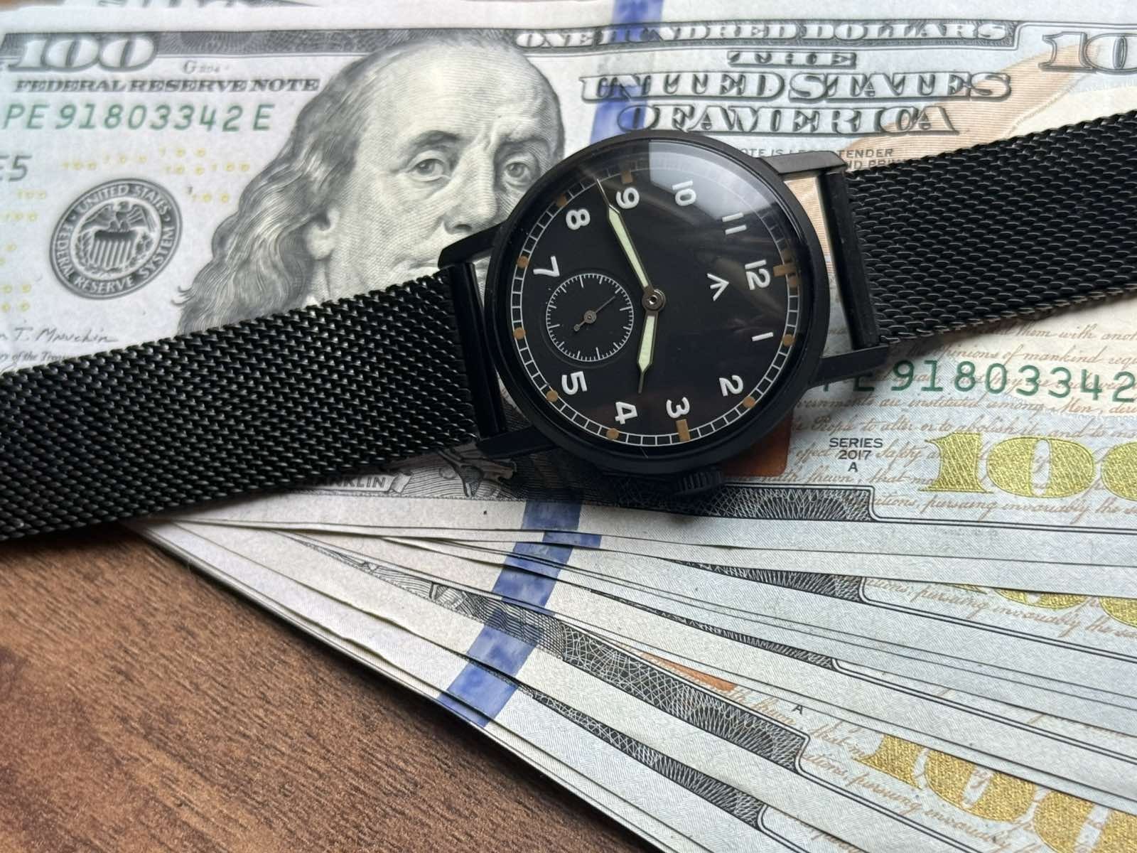 Pobeda Pilot Soviet Mechanical Black Dial Vintage Watch Zim 1990s Russian Men’s