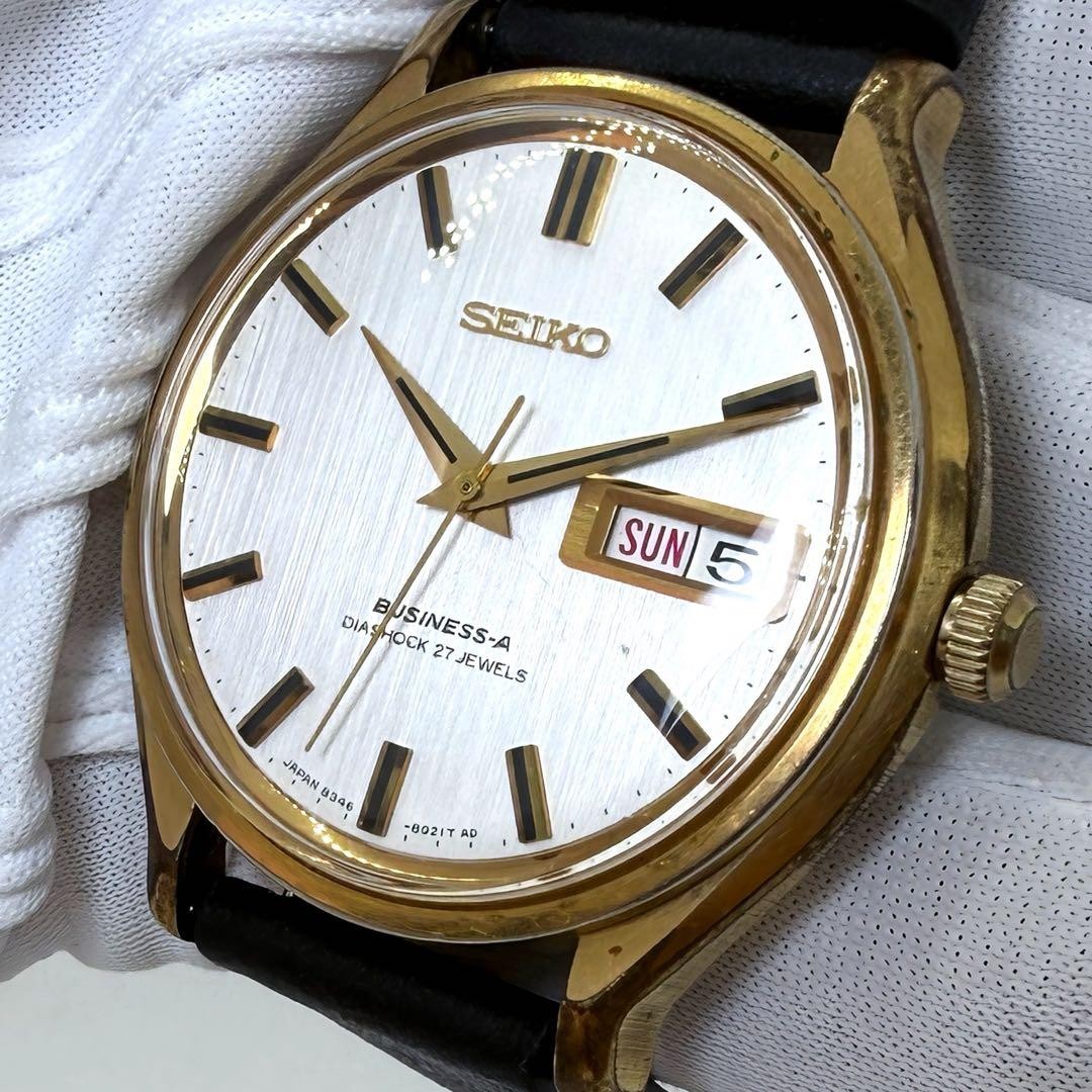 Seiko 8346-8000 Automatic Mens Wristwatch Gold Dial 36mm 18cm Day/Date Date