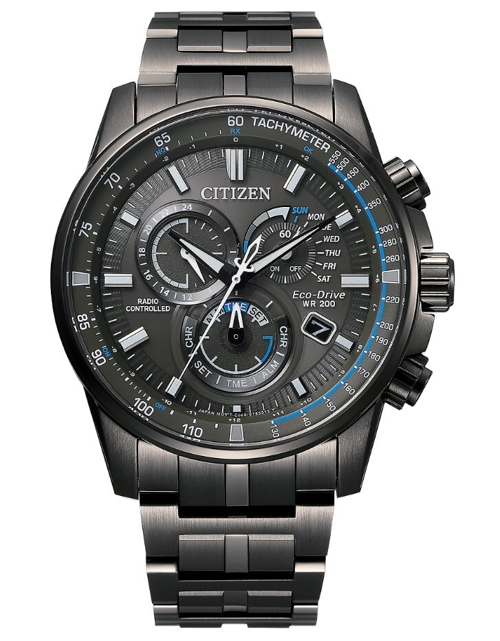 Citizen Mens Atomic Time Chronograph Alarm Eco-Drive Gray Watch 43 MM CB5887-55H