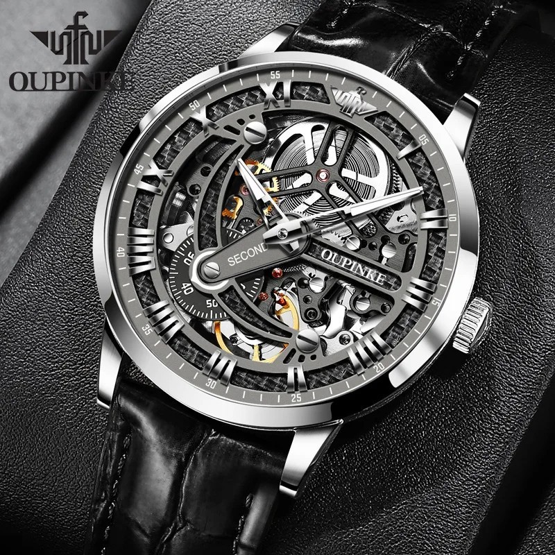 Automatic Mechanical Watch Waterproof Skeleton Luxury Dial Men Men’s Strap