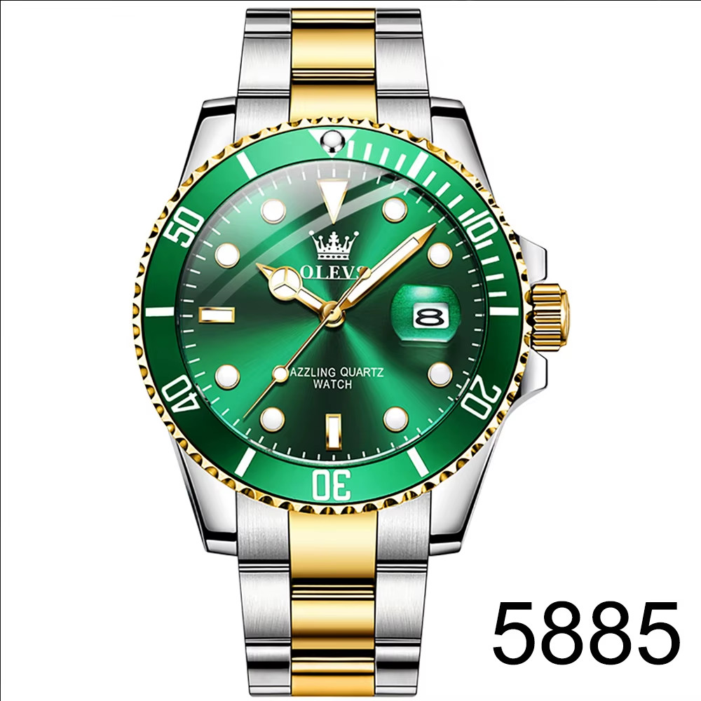 Top Original Men Quartz Watch Green Waterproof Watch for Men Stainless Steel Qua